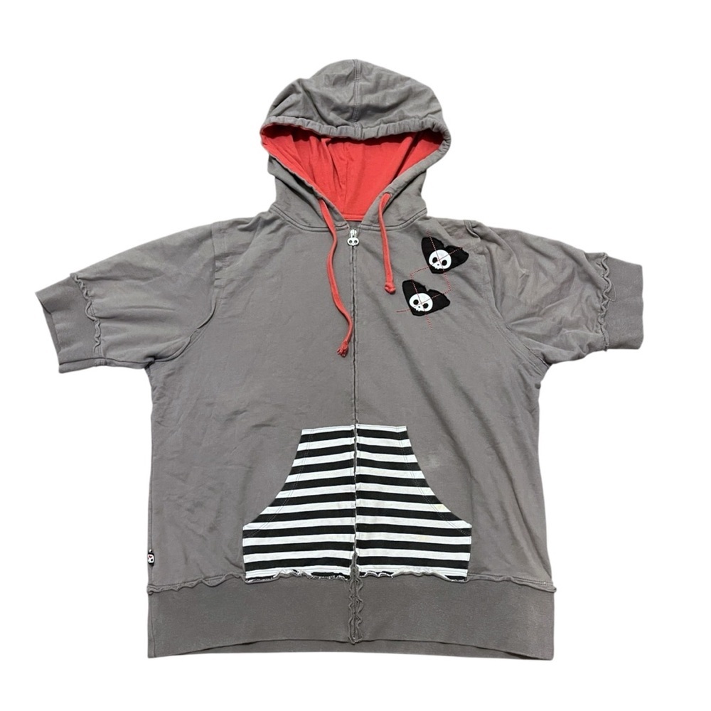 Vintage Y2K Skelanimals Goth Zip Up Short Sleeve Hoodie